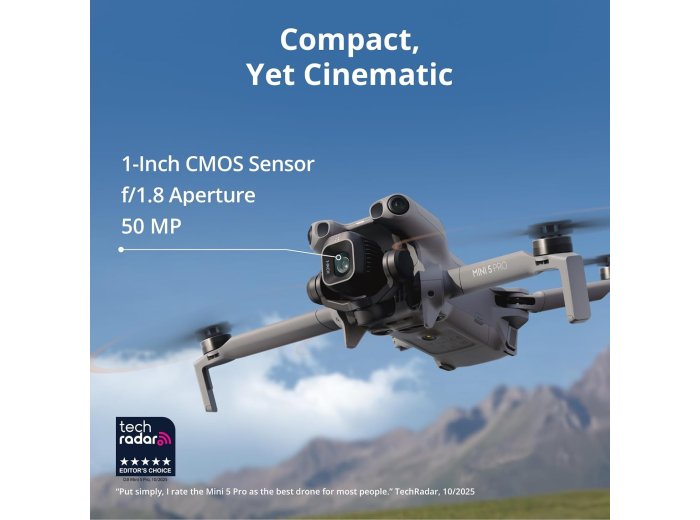 DJI Mini 5 Pro Fly More Combo Plus with DJI RC 2, Drone with Camera, 1-Inch CMOS, 4K Drone for Beginners, Obstacle Sensing, ActiveTrack 360°, 225° Gimbal Rotation, Extended Battery Life