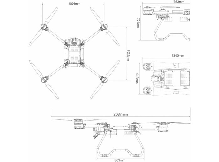Heavy-Lift Drone up to 110 lb (50kg) Payload, Waterproof, 5 mile (8 Km) Long Range UAV, Take-Off Weight 200 lb (90 kg), Delivery Quadcopter