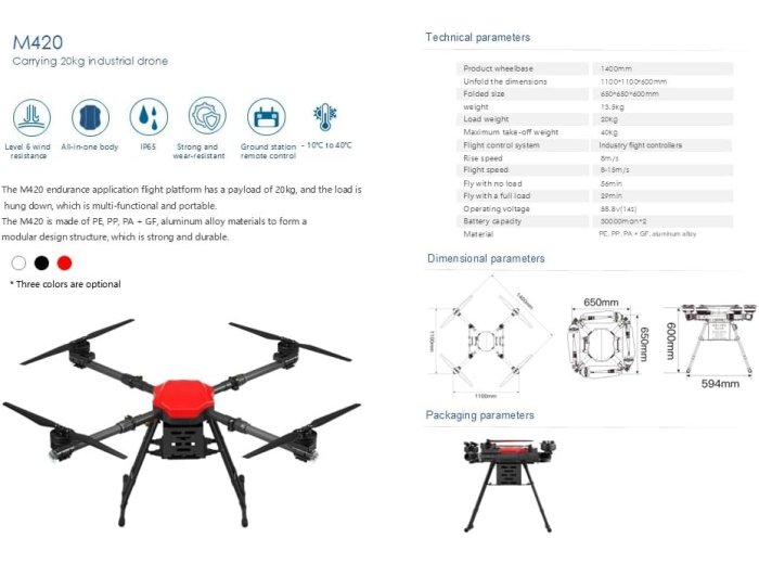 Heavy Lift Drone up to 220 lb, up to 5 mile Range UAV, Waterproof, Delivery Quadcopter (20 kg) 44 lb