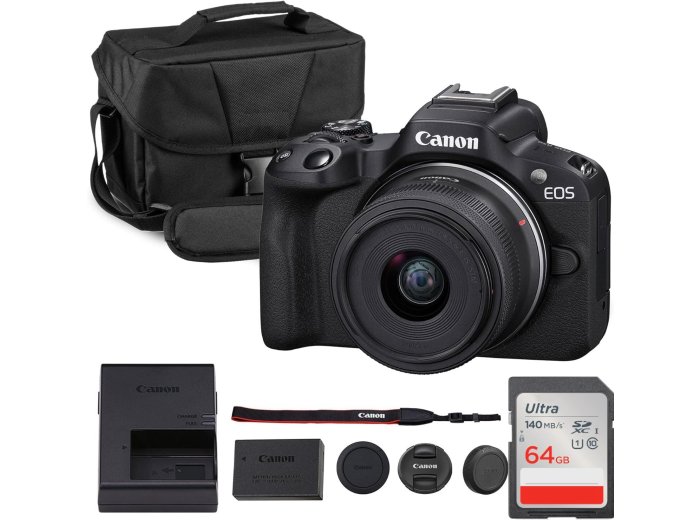 Canon EOS R50 Mirrorless Camera with 18-45mm Lens (5811C012) Bundle