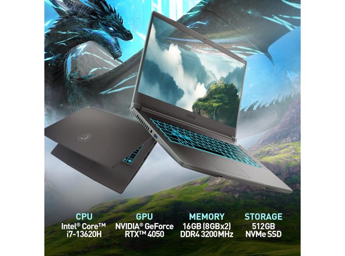 msi Thin 15 15.6” 144Hz FHD Gaming Laptop: Intel Core i7-13620H, NVIDIA Geforce RTX 4050, 16GB DDR4, 512GB NVMe SSD, WiFi 6E, Win 11: Black B13VE-2678US