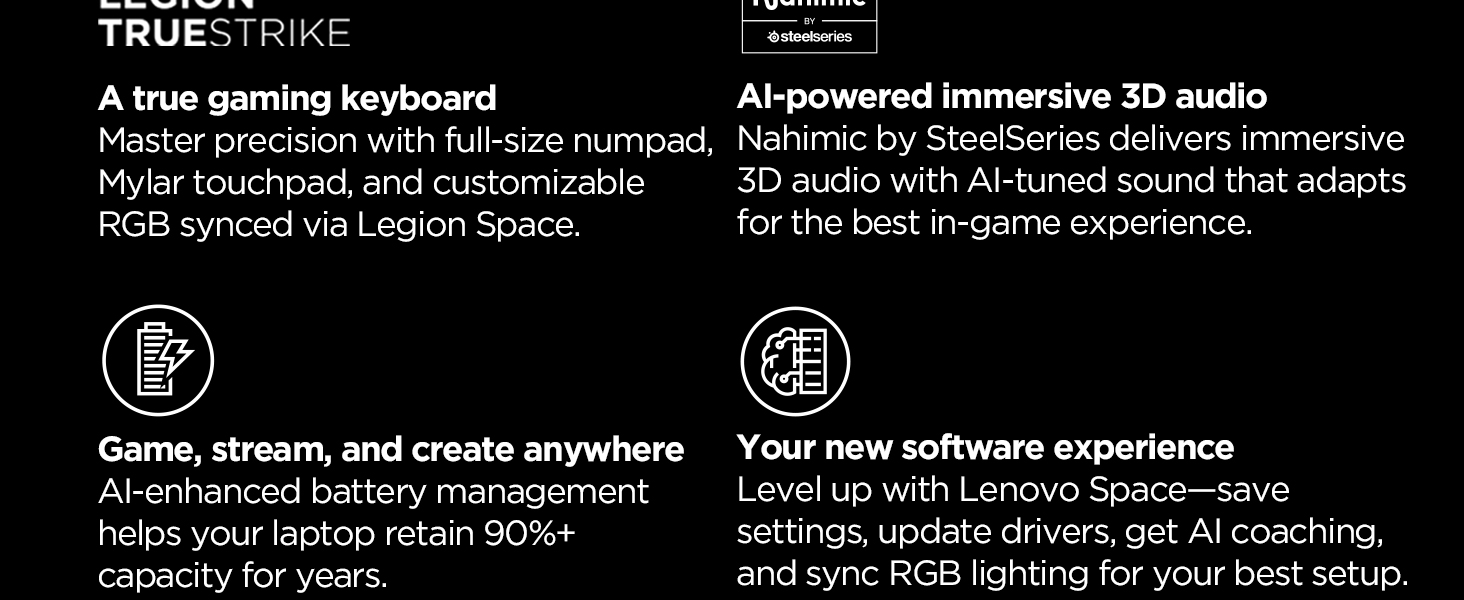 TrueStrike keyboard. AI audio. Smarter battery. Lenovo Space for syncing and updates.
